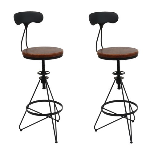 Lot De 2 Tabourets De Bar Hwc-N18, Chaise De Bar, Hauteur Réglable Pivotant Repose-Pieds, Métal Industriel Bois   Brun, Piétement Noir