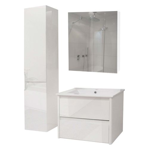 Ensemble Pour Salle De Bain Hwc-B19b, Lavabo Armoire De Toilette Armoire Murale, Haute Brillance Mvg-Certifié   Blanc