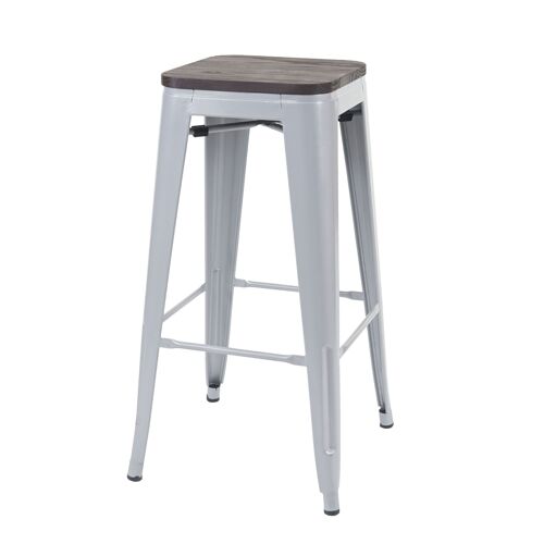 Tabouret de bar HWC-A73, avec siège en bois, métal, style industriel    gris
