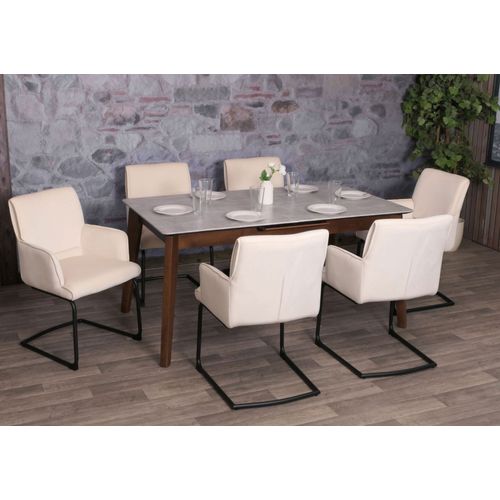 Lot De 6 Chaises Cantilever Hwc-N60, Chaise De Salle À Manger, Chaise De Cuisine, Tissu/Textile Öko-Tex Mvg   Crème-Beige