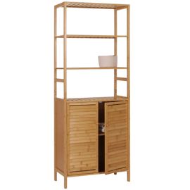Armoire Haute Hwc-B18, Armoire De Salle De Bain Étagère De Salle De Bain, 2 Portes 4 Étagères Bambou Mdf 168x64x33cm