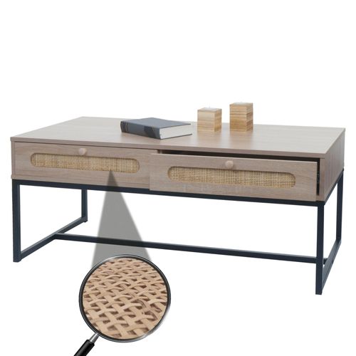 Table Basse Hwc-M41, Table De Salon Table D'appoint Table De Salon, Tiroir, Kubu Rotin Bois Mélamine, Aspect Chêne