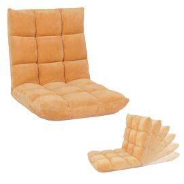 Fauteuil de sol HWC-N43, fauteuil de relaxation Coussin de sol Fauteuil pliant 6 positions de relaxation, structure stable en velours   marron clair