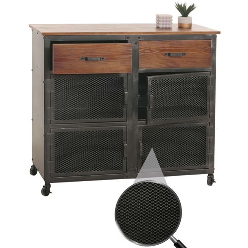Commode Hwc-N28, Armoire, Roulettes 2 Tiroirs, Structure 3d Industrielle Rétro Métal Bois 90x100x40cm   Noir, Marron
