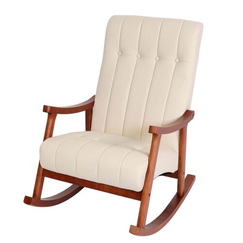 Fauteuil à bascule HWC-K10, fauteuil à bascule Fauteuil relax   Similicuir crème, piétement aspect noyer