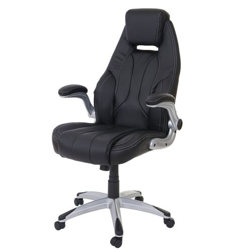 Chaise fauteuil de bureau HWC-A65, chaise pivotante, similicuir   noir
