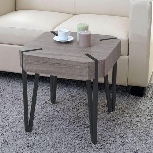 Table Basse De Salon Kos T574, Mvg 52x50x50cm   Chêne Foncé, Pieds Métalliques Foncés