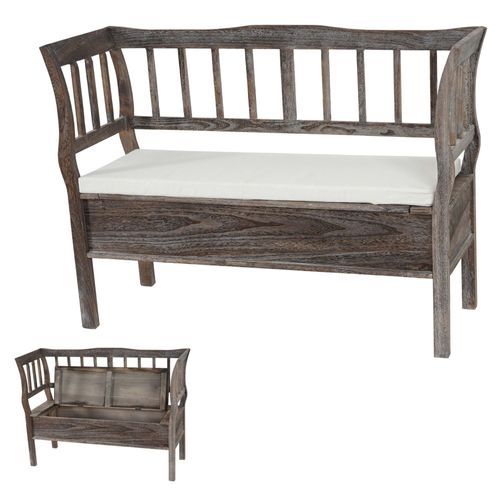 Banc Banquette De Rangement T207 Bahut Coffre Avec Coussin   Bois Marron Shabby Chic