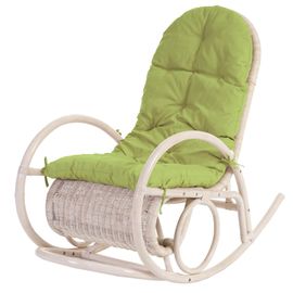 Fauteuil À Bascule Esmeraldas, Rocking-Chair, Fauteuil En Rotin, Blanc   Rembourrage Vert