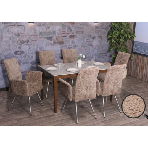 Lot De 6 Chaises De Salle À Manger Hwc-G55, Chaise Avec Accoudoirs, Acier Inoxydable Brossé Tissu/Textile Chenille Oeko-Tex   Marron