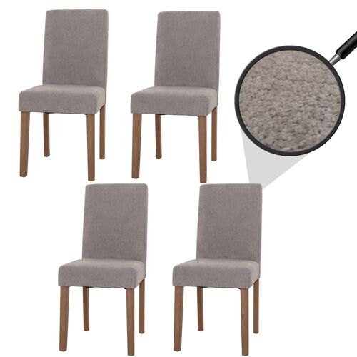 Lot de 4 chaises de salle à manger Littau, chaise de cuisine à dossier haut, tissu/textile chenille bois   gris clair, pieds couleur naturelle