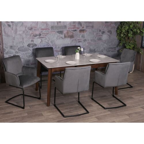 Lot de 6 chaises cantilever HWC-N60, chaise de salle à manger, chaise de cuisine, tissu/textile Öko-Tex MVG   gris foncé
