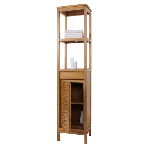 Armoire Haute En Teck Hwc-M74, Armoire De Salle De Bain, 1 Porte 4 Compartiments, Teck De Qualité B-Grade (Bois De CUr, 20-30 Ans) 181x40x35cm