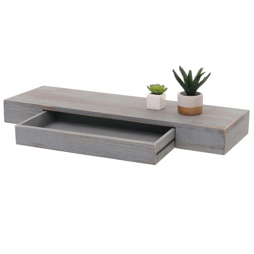 Etagère Murale Hwc-H37, Étagère Flottante Étagère Murale Étagère Suspendue, Tiroir Bois Massif 8x80x25cm   Gris, Shabby