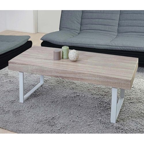 Table Basse De Salon Kos T576, Fsc 40x110x60cm   Chêne, Pieds Métalliques Clairs