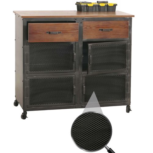 Servante D'atelier Hwc-N28, Chariot, Roulettes 2 Tiroirs, Structure 3d Métal Bois 90x100x40cm   Noir, Marron