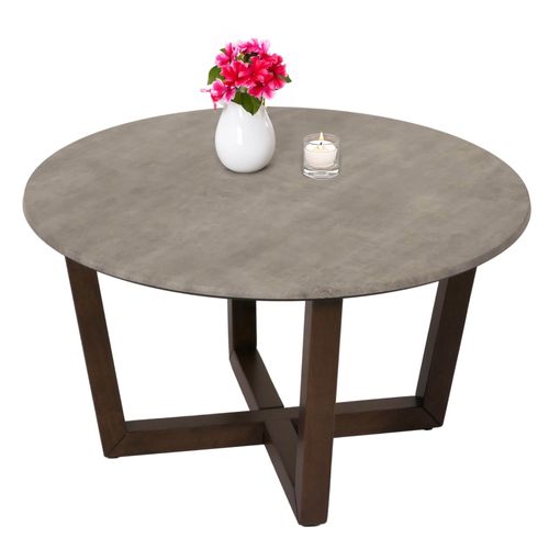 Table Basse Hwc-M61, Table D'appoint Table De Salon, Bois Massif Hpl Stratifié Mélaminé Ø80cm, Aspect Béton, Piétement Foncé