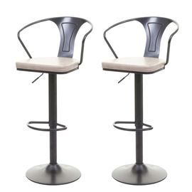 Lot De 2 Tabourets De Bar Hwc-H10b, Réglables En Hauteur, Accoudoirs Pivotant   Vintage Noir-Crème