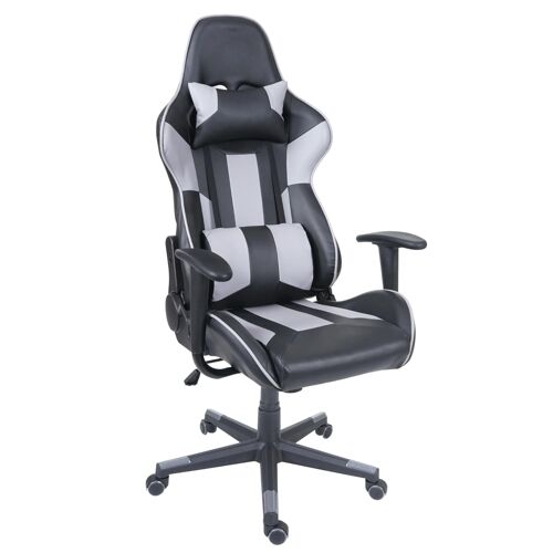 Chaise de bureau HWC-F84, pivotante, fauteuil de jeu en ligne, fauteuil directorial, similicuir   noir/gris