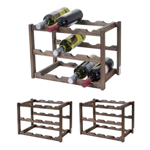 Étagère À Vin Hwc-B58, Porte-Bouteilles, Sapin, 3 Fonds   3 Pièces