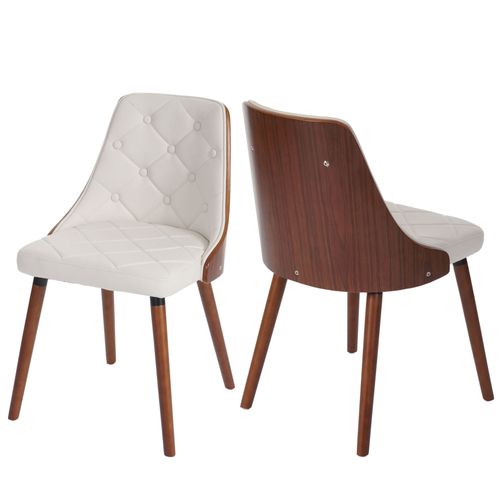 2x Chaises De Salle À Manger Hwc-A75, Pour Visiteurs, Bois Courbé Design Noyer   Similicuir Blanc