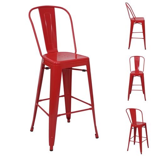 4x tabouret de bar HWC-A73, chaise de comptoir avec dossier, métal, design industriel   rouge