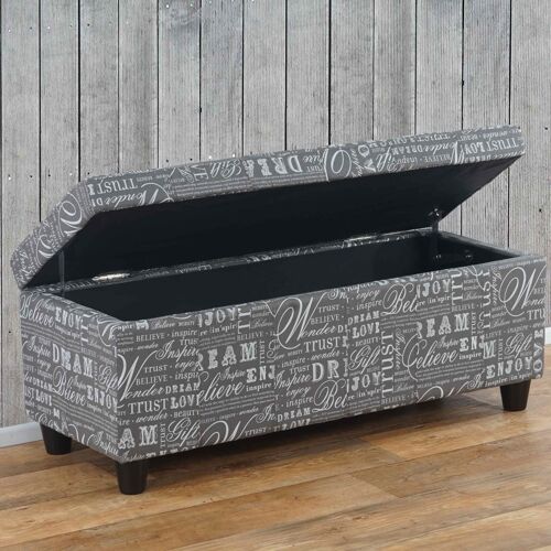 Banc/banquette/coffre de rangement Kriens, 112x45x45cm, tissu   gris words fabric