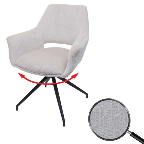 Chaise de salle à manger HWC-M53, chaise de cuisine rembourrée avec accoudoirs, pivotante Auto-Position, métal tissu/textile   crème-blanc