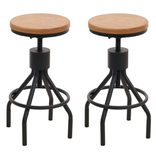 Lot de 2 tabourets de bar HWC-N17, chaise de bar, hauteur réglable pivotant repose-pieds industriel métal massif-bois   naturel