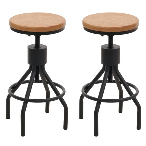 Lot De 2 Tabourets De Bar Hwc-N17, Chaise De Bar, Hauteur Réglable Pivotant Repose-Pieds Industriel Métal Massif-Bois   Naturel