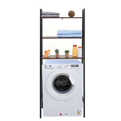 Étagère HWC-K82, Étagère de salle de bain Étagère pour machine à laver Étagère échelle, Industrial métal bois 155x64x25cm   brun