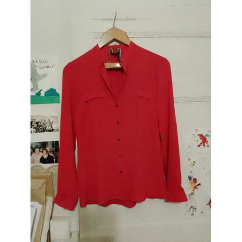 Chemise Sans Col Rouge 34 Xs Mango.