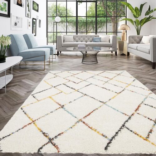 Tapis Shaggy 120x170 Rectangle Tissé Crème Motif Berbère Chroma 2