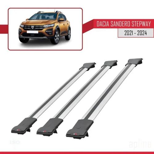 Compatible Avec Dacia Sandero Stepway 3 2021-2026 Fly Model Barres De Toit Railing Porte-Bagages De Voiture Gris Aluminium 3 Barres
