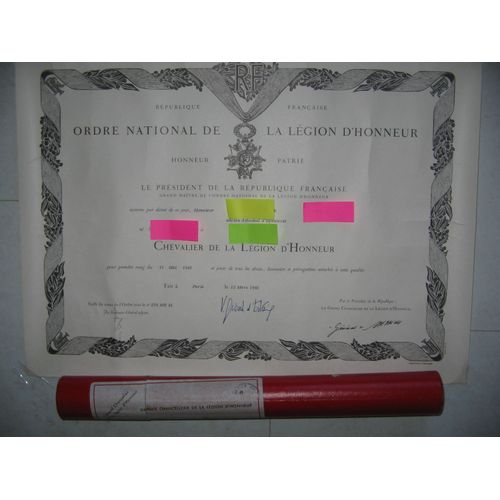 Diplôme De L'Ordre De La Légion D'Honneur
