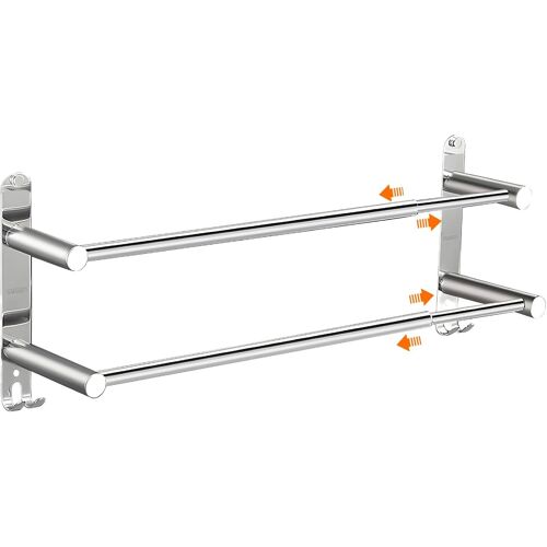 Ulteronixshop-Porte Serviette Murale 2 Barres Porte-Serviettes Telescopique 43-75cm Porte Serviette en Acier Inoxydable Support Serviette Salle de Bain avec Crochets - 2 Méthodes d'Installation - Arg