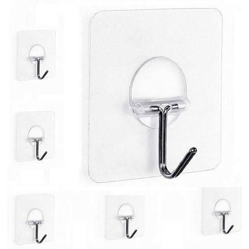 Tianyi-Crochet De Porte Cuisine Crochets Adhésif Transparent Imperméable Réutilisable Serviette Crochets Muraux 13.2 Lb/6kg Max Pour Maison Salle De Bain Vêtements Chapeaux Sacs (6-Pack)