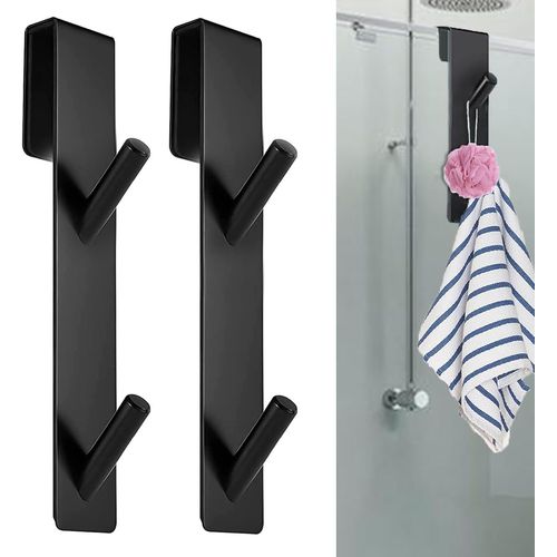 Crochet Salle de Bain 2 pièces Porte Servette Paroi de Douche Verre Noir Crochet Serpette Salle de Bain Adapté aux Serviettes Suspendues Serviettes à Main Eponges de Bain Pyjamas etc