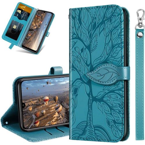 Kal-Coque Pour Huawei P Smart Z Rabat Étui, Honor 9x Protection Housse En Cuir Pu, Coques Portefeuille Pour Huawei P Smart Z/Honor 9x. Rx2 Tree Blue