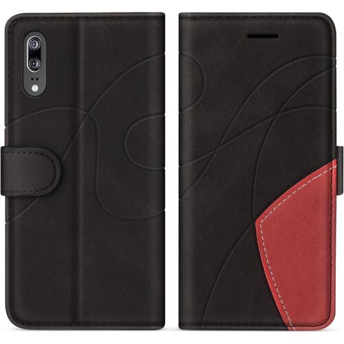 KAL-Coque Pour Huawei P20, Portefeuille Etui En Cuir Pu Coque Pour Huawei P20, Antichoc Housse De Protection Avec Fente Carte, Noir