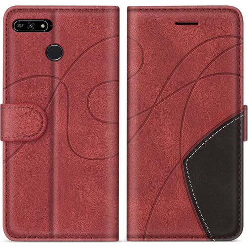 KAL-Coque Pour Huawei Y6 2018 / Honor 7A / Enjoy 8E, Portefeuille Etui En Cuir Pu Coque Pour Huawei Y6 2018 / Honor 7A / Enjoy 8E, Antichoc Housse De Protection Avec Fente Carte, Rouge