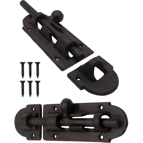 ChenQuanSarl-Verrou De Porte Massif Avec Bouton, Design En Fonte, 200 X 59 Mm, Marron Rouille/Noir, 2 Pièces