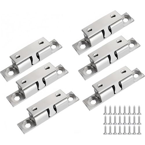 ChenQuanSarl-Lot De 6 Loqueteaux À Billes Doubles Avec Vis, Réglables, En Zinc Moulé Sous Pression, Robuste, Pour Armoires, Portes Et Tiroirs, Montage Facile, Argenté