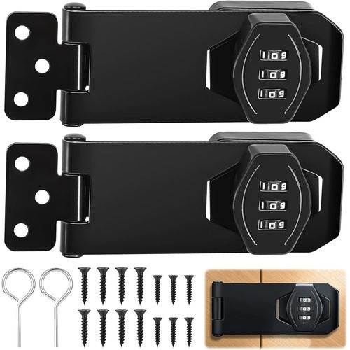 ChenQuanSarl-2 Pcs Moraillon De Sécurité Verrouillable, Mot De Passe À 3 Chiffres Combinaison Moraillon, Inox Moraillon Exterieur Pour Armoire/Petite Porte/Penderie