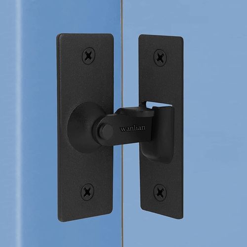 ChenQuanSarl-Lot De 2 Verrous De Porte De Grange À 90 Degrés, En Acier Inoxydable, Noir, Grand Loquet De Porte Coulissante À Angle Droit Avec Boucle De Porte Incurvée