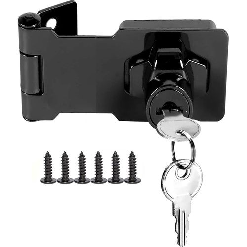 Verrou à moraillon avec clés, verrou d'abri de jardin, de porte, de tiroir, d'armoire, bouton rotatif, loquet de verrouillage à clé pour placard, verrou de porte noir (noir, 6,3 cm)