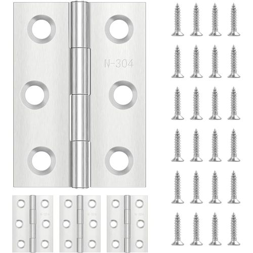 ChenQuanSarl-Lot De 4 Charnières Pliantes 75 Mm X 50 Mm, Charnières De Porte En Acier Inoxydable, Industrielles, Polies, Charnière Piano Pour Portes, Fenêtres, Armoires Avec 24 Vis, Argent