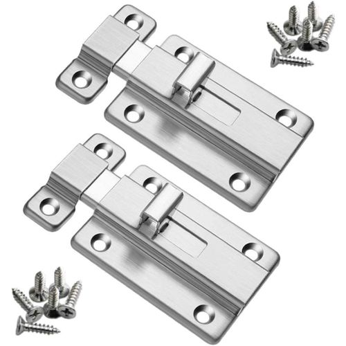 TEPPC-Boulons de porte, 2 pièces Loquets de porte de sécurité en acier inoxydable de 4 pouces avec vis pour tous les types de portes internes