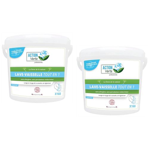 Action verte Lot de 2 Seaux 160 Tablettes lave-1 vaisselle tout en un cycle long Ecocert