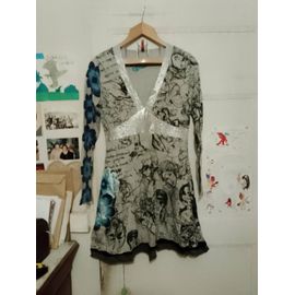 Robe Grise Motifs Noirs/Bleus 40 L Desigual.